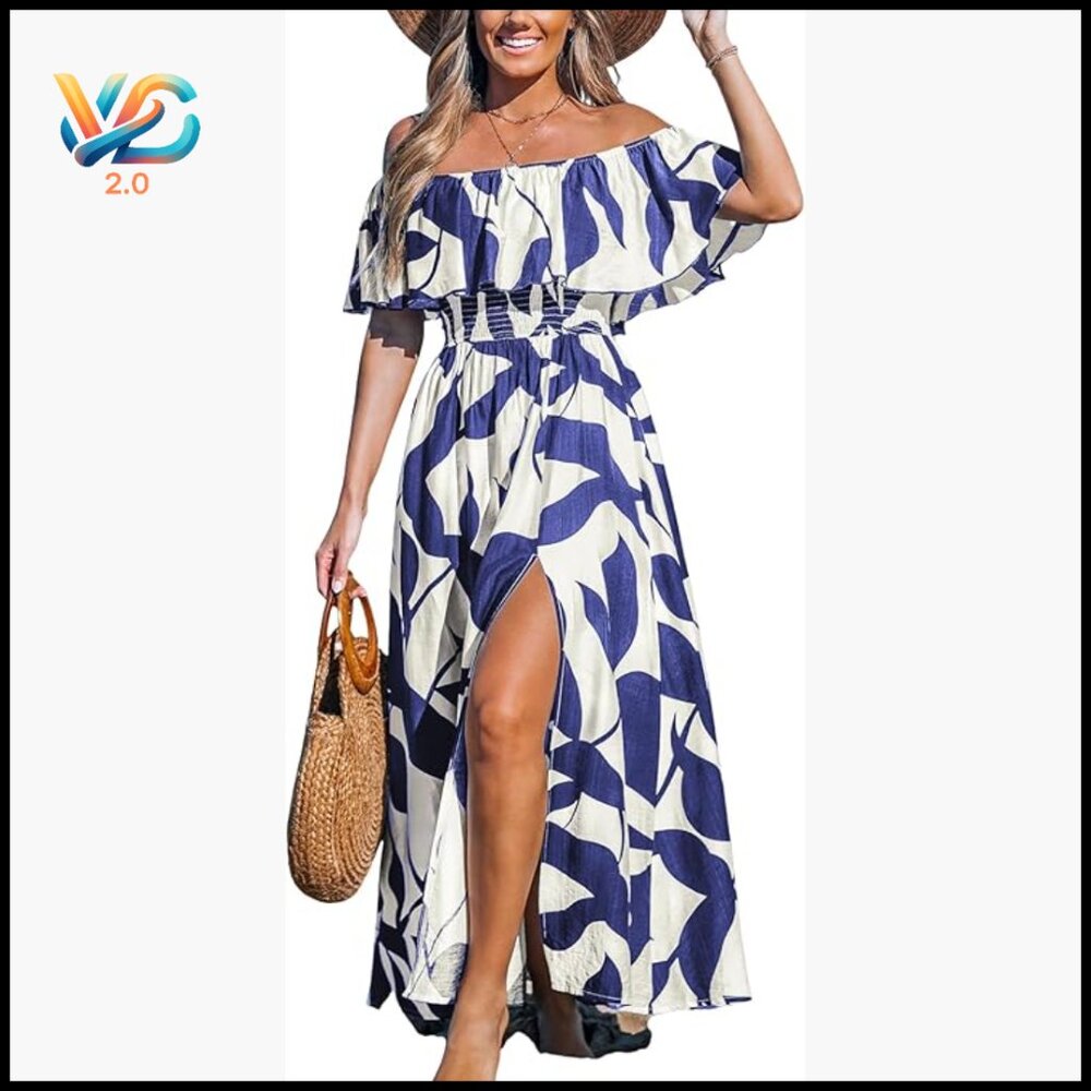 Maxi Dress Off Shoulder Backless Ruffle Floral Summer Beach Casual